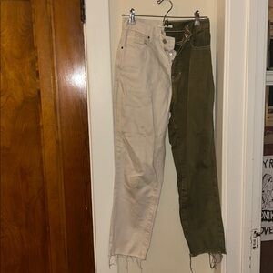 PacSun Two-Tone Straight Leg Pants - Cream and Olive